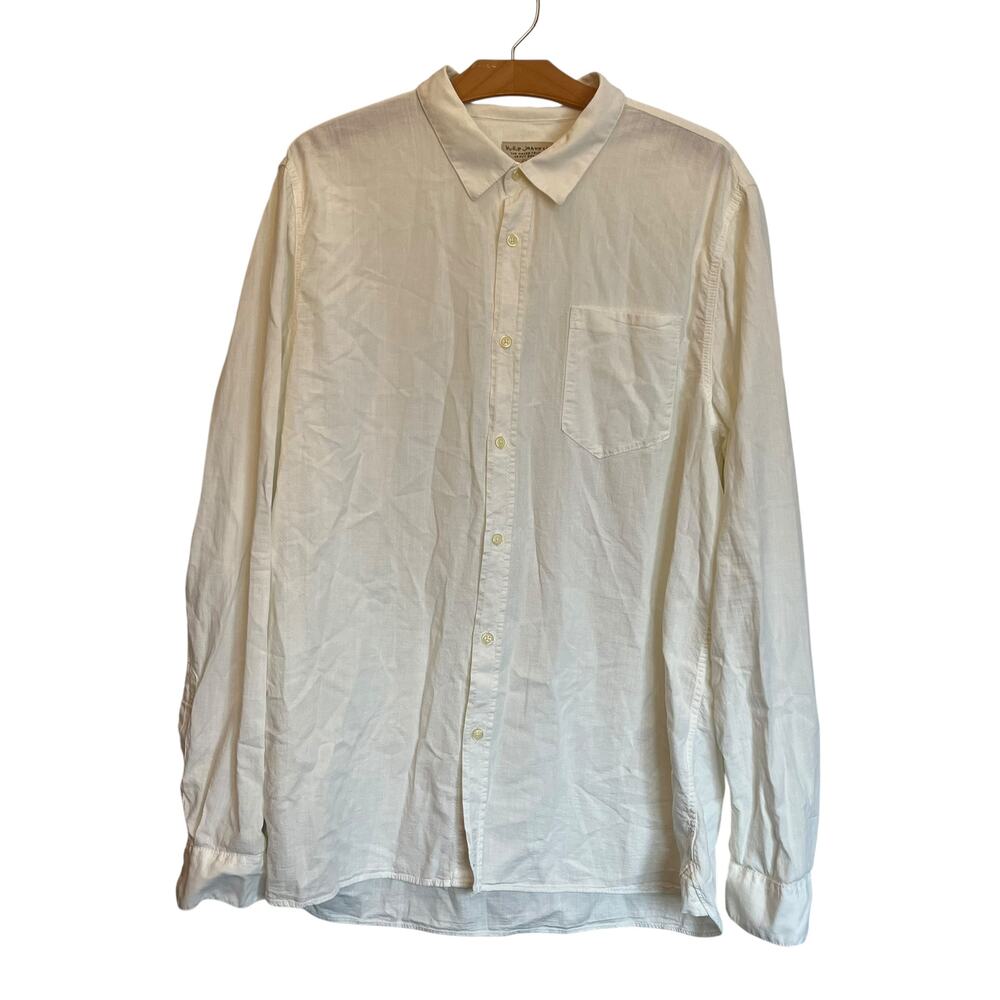 Nudie Jeans Co The Nudie Henry Batiste Garment Dye Off White Button Down Shirt